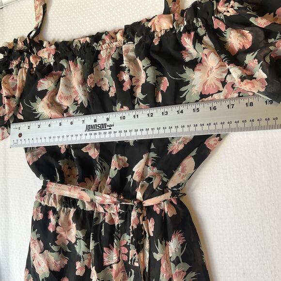 Lily Rose Women Dress M Black Floral A-Line Ruffle Belted Cold Shoulder Rompers - Picture 5 of 14
